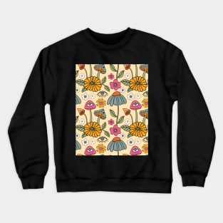 Retro Floral Mushrooms Pattern Crewneck Sweatshirt